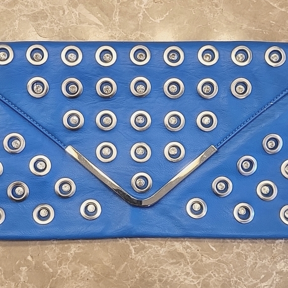 Bebe Cobalt Blue/Silver Rhinestoned Crossbody/Clutch - Picture 4 of 16